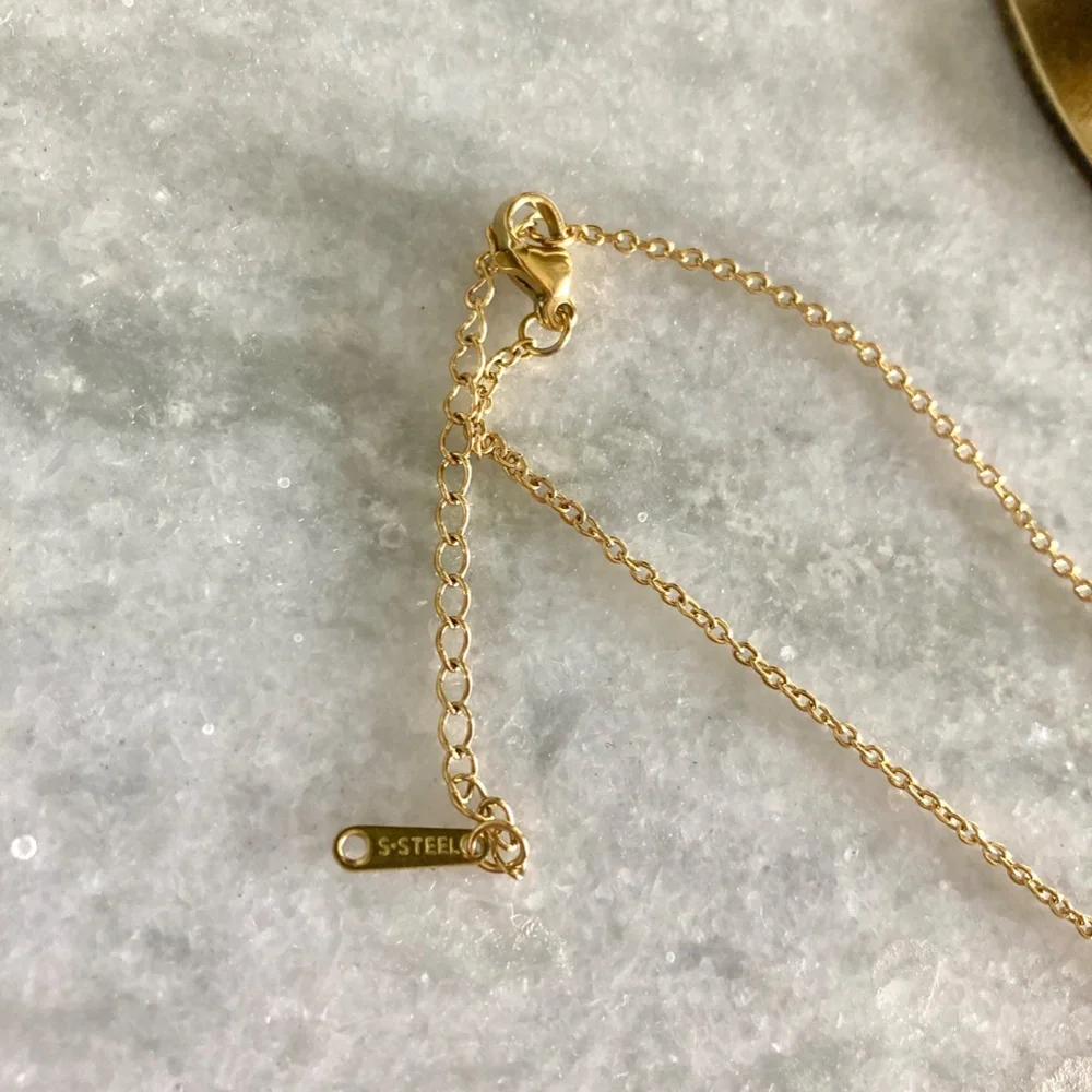 Stainless Steel Eight-Pointed Star Simulated Diamond Gold Pendant Necklace
